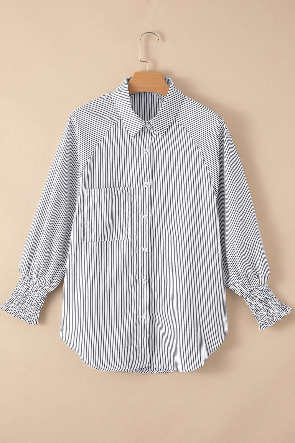 Smocked Cuffed Striped Boyfriend Shirt with Pocket Tops/Blouses & Shirts Luxurious Weddings