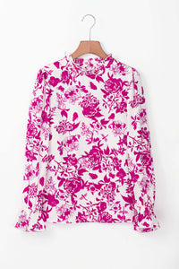 Rose Floral Print Flounce Sleeve Keyhole Back Blouse Tops/Blouses & Shirts Luxurious Weddings