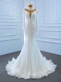 Elegant High Neck Long Sleeve Mermaid Wedding Dress Wedding Dress Luxurious Weddings