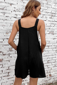 Black Adjustable Straps Pocketed Textured Romper Bottoms/Jumpsuits & Rompers Luxurious Weddings