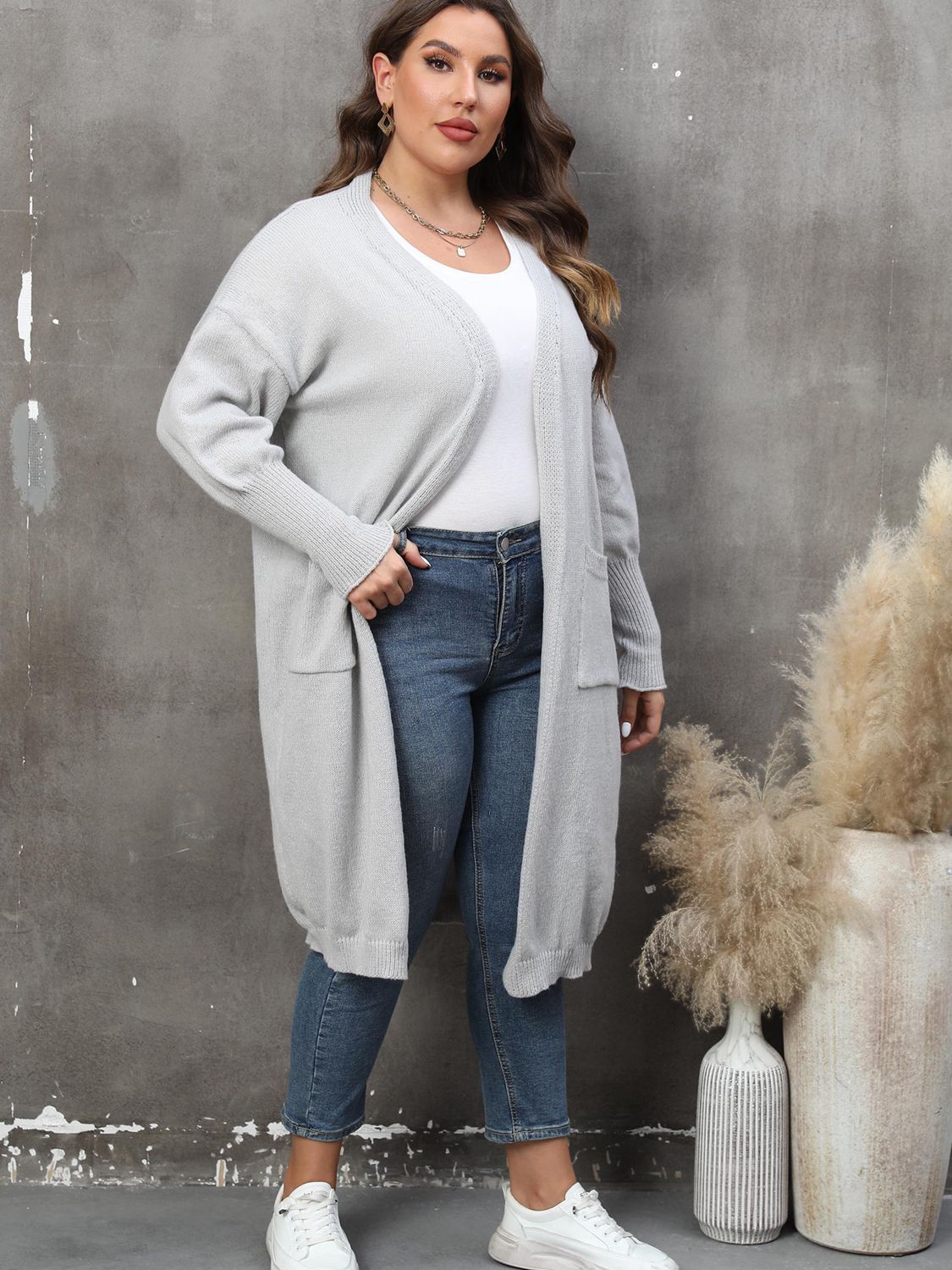 Plus Size Long Sleeve Pocketed Cardigan Plus size Luxurious Weddings