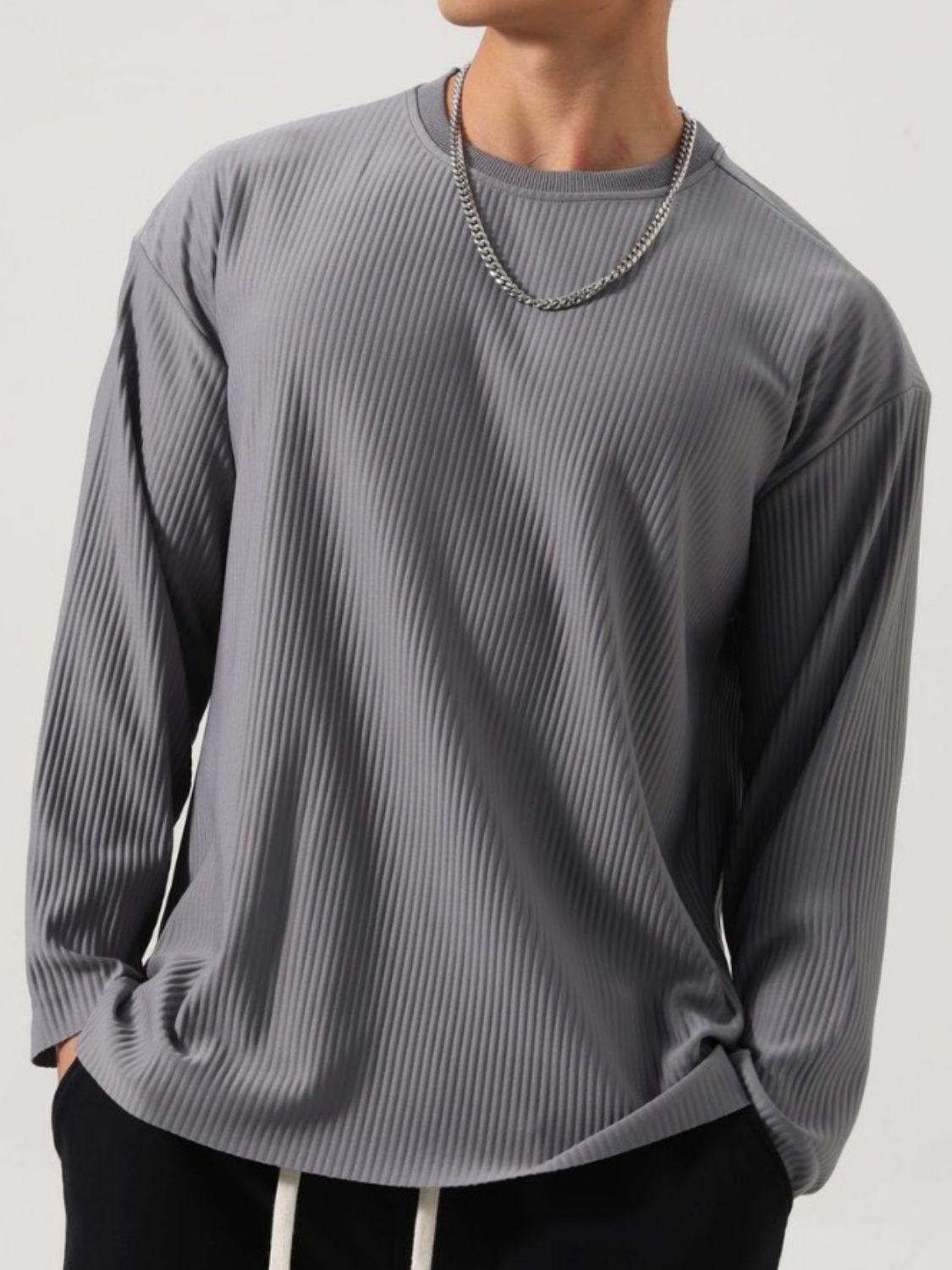 Men's Plus Size Round Neck Long Sleeve T-Shirt long sleeved Tshirt Luxurious Weddings