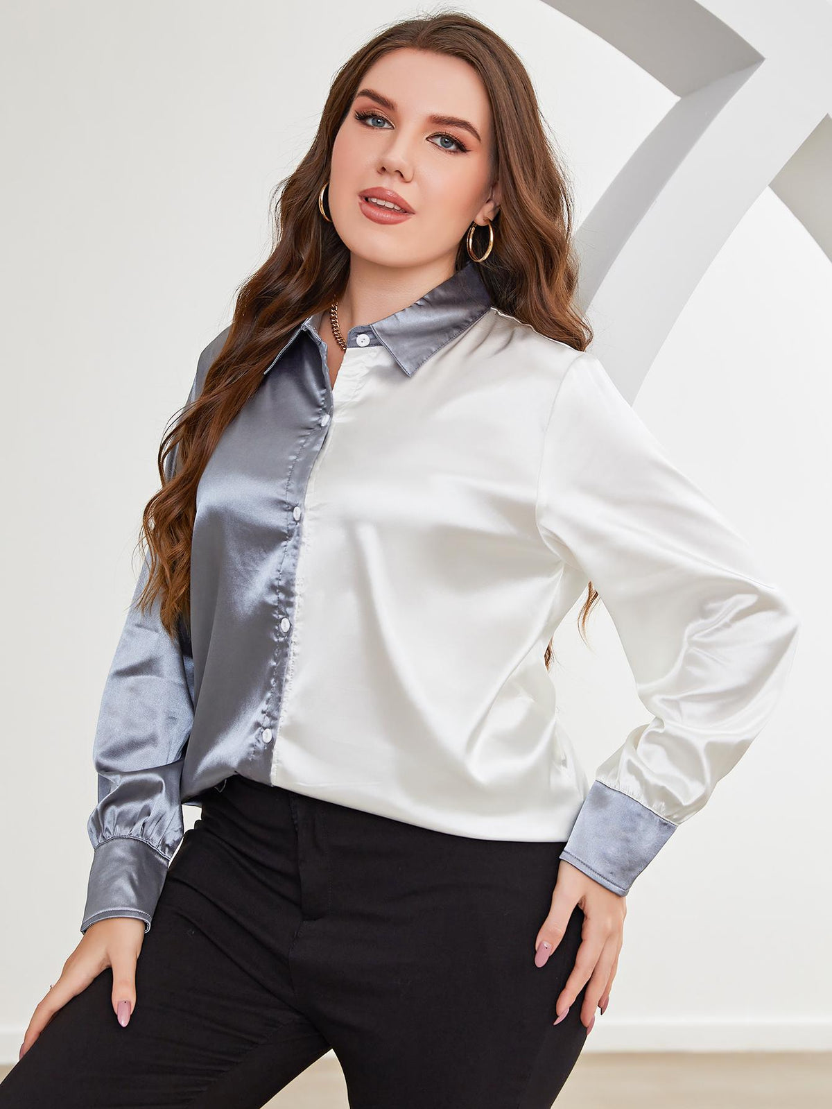 Plus Size Two-Tone Long Sleeve Shirt Plus size Luxurious Weddings