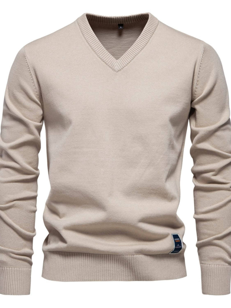 Men's Ribbed Hem V-Neck Long Sleeve Sweater Sweatshirts Luxurious Weddings