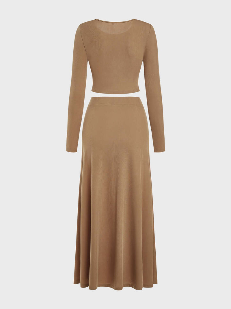 Round Neck Long Sleeve Top and Skirt Set Matching Sets Luxurious Weddings