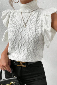 Cable-Knit Turtleneck Cap Sleeve Sweater Sweater Luxurious Weddings