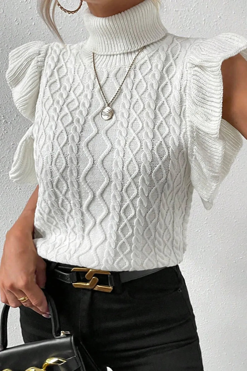 Cable-Knit Turtleneck Cap Sleeve Sweater Sweater Luxurious Weddings