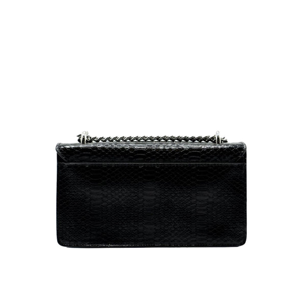 Backview of a black Versace clutch