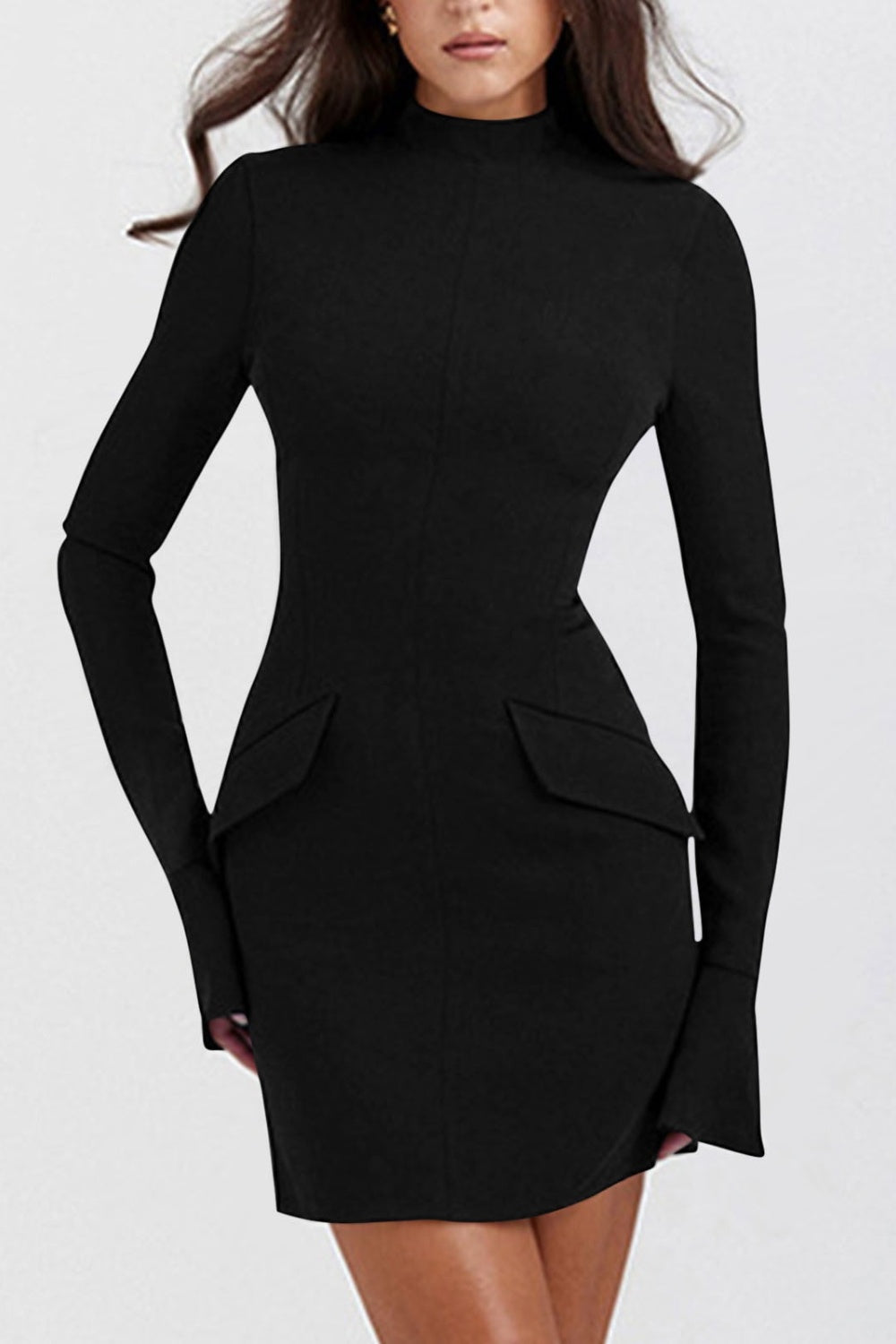 Mock Neck Long Sleeve Mini Dress Dresses/Mini Dresses Luxurious Weddings