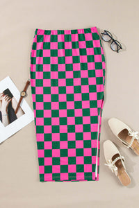 Rose Checkered Print Side Slit High Waist Midi Skirt Bottoms/Skirts & Petticoat Luxurious Weddings