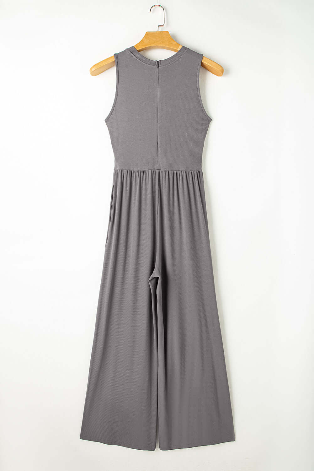 Medium Grey Cinched Waist Sleeveless Wide Leg Jumpsuit Bottoms/Jumpsuits & Rompers Luxurious Weddings