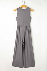 Medium Grey Cinched Waist Sleeveless Wide Leg Jumpsuit Bottoms/Jumpsuits & Rompers Luxurious Weddings