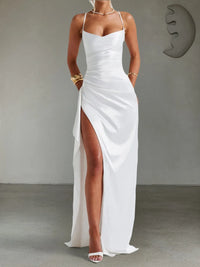 Slit Crisscross Back Maxi Cami Dress Formal Dress Luxurious Weddings