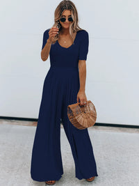 Scoop Neck Short Sleeve Jumpsuit Jumpsuit Luxurious Weddings