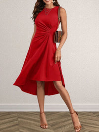 Ruched Round Neck Sleeveless Dress Midi dresses Luxurious Weddings