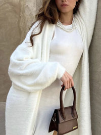 Fuzzy Open Front Solid Color Cardigan Cardigans Luxurious Weddings