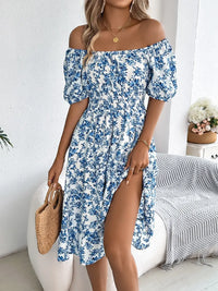Ruffled Hem Floral Puff Sleeve Dress Dress Luxurious Weddings
