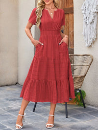 Tiered Notched Short Sleeve Dress summer dress Luxurious Weddings