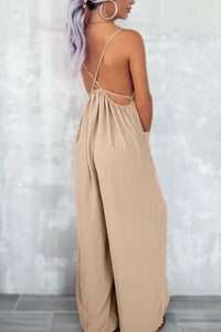 Casual Spaghetti Strap Wide Leg Jumpsuit with Pockets Jumpsuits Luxurious Weddings