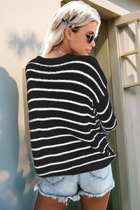 Striped Round Neck Drop Shoulder Sweater Sweater Luxurious Weddings