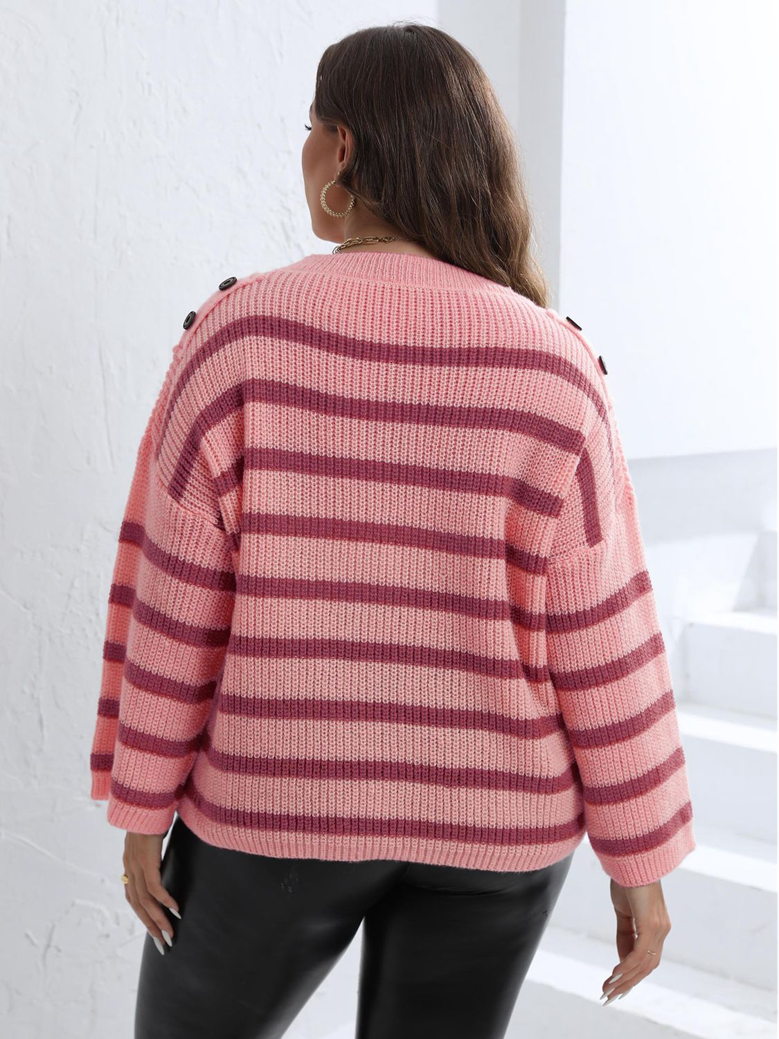 Plus Size Striped Dropped Shoulder Sweater Plus size jersey Luxurious Weddings