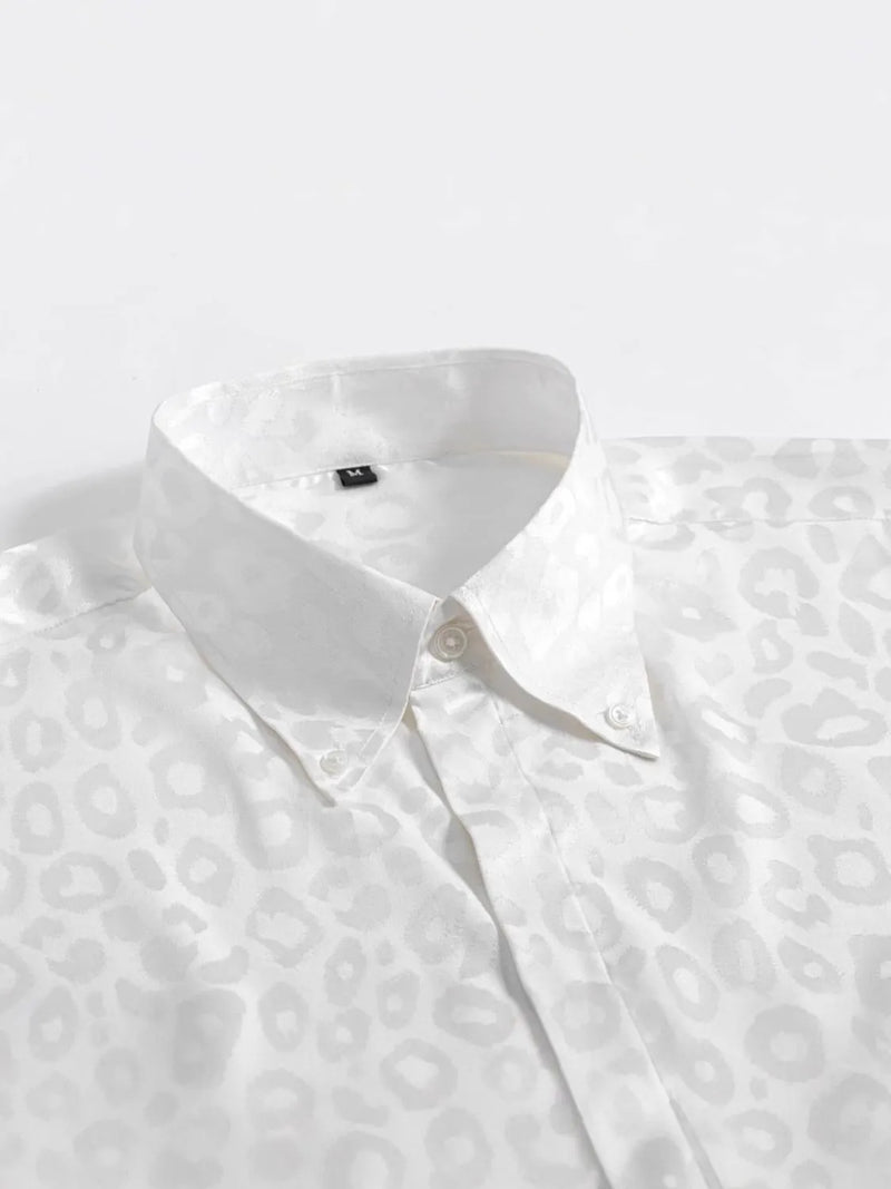 Men's Full Size Leopard Button Down Satin Shirt Plus Size mens shirts Luxurious Weddings