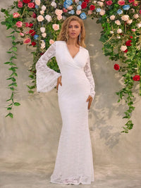 Lace Surplice Flare Sleeve Maxi Dress wedding dress Luxurious Weddings