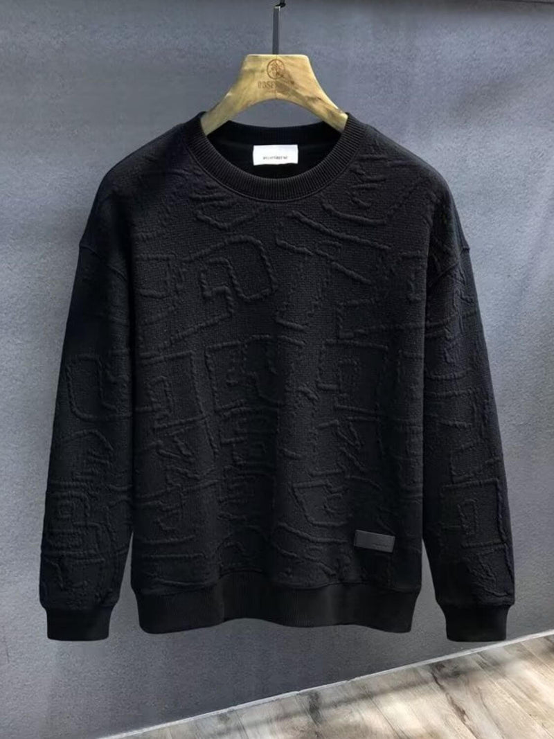 Men's Plus Size Textured Round Neck Long Sleeve Sweatshirt Sweatshirts Luxurious Weddings