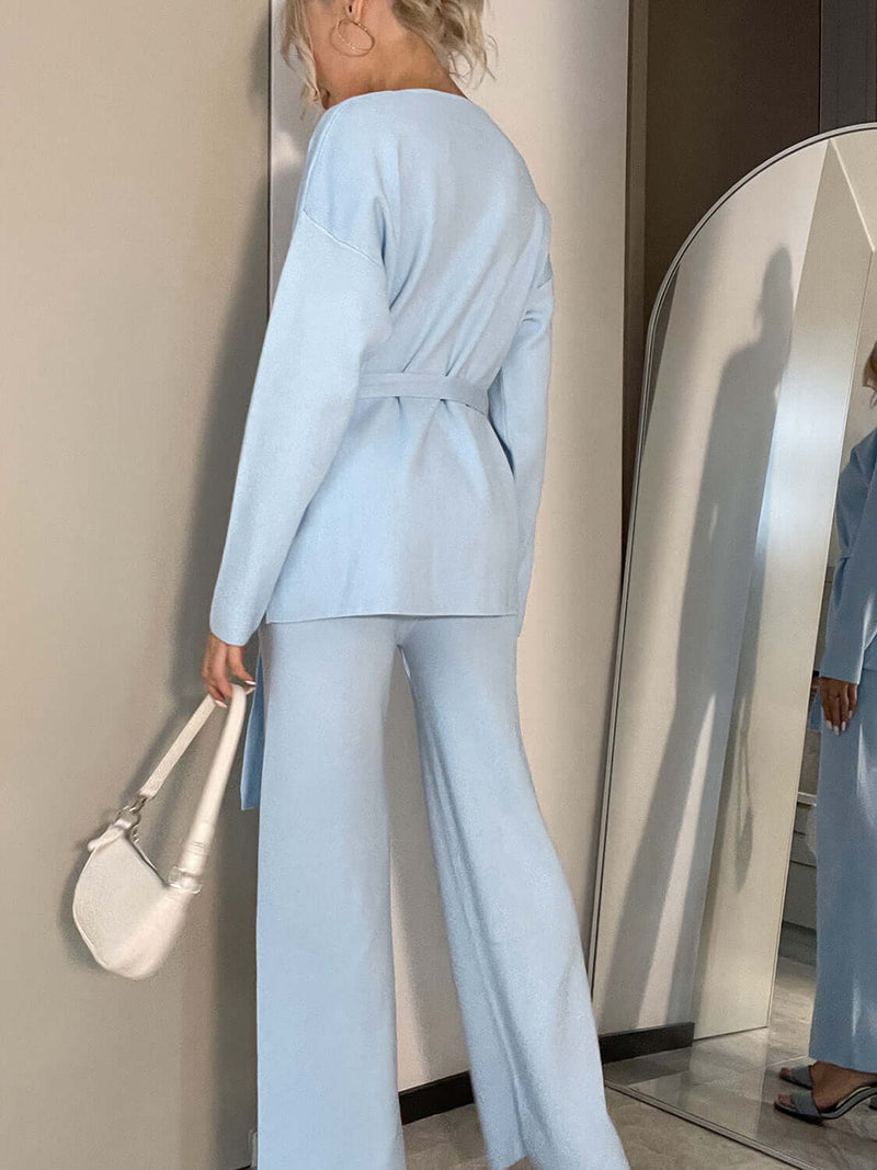 V-Neck Long Sleeve Top and Drawstring Pants Sweater Set Matching Sets Luxurious Weddings