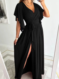 Flutter Sleeve Surplice Tie Waist Dress Bridesmaid Dresses Luxurious Weddings