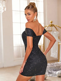 Glitter Ruched Off-Shoulder Mini Dress Party Dress Luxurious Weddings