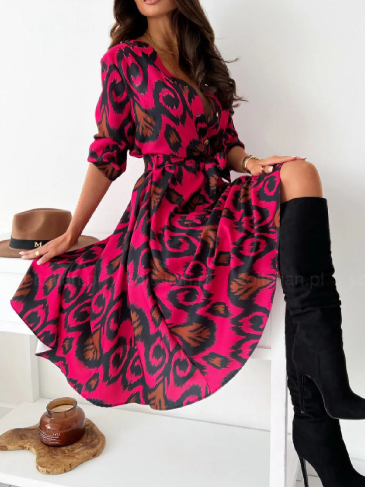 Printed Tie Waist Midi Dress Summer dress Luxurious Weddings