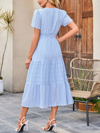 Tiered Notched Short Sleeve Dress summer dress Luxurious Weddings