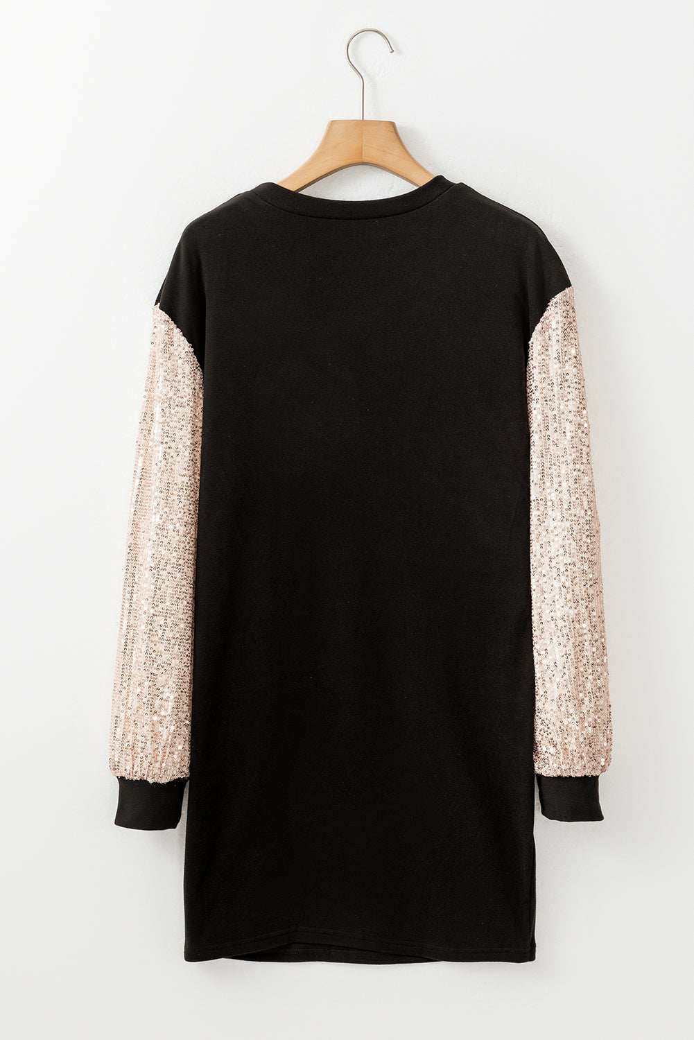 Black Sequin Puff Sleeve Shift Mini Dress.