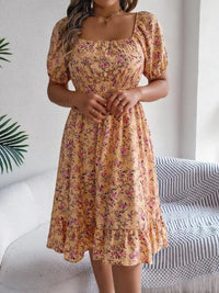 Ruffled Hem Floral Puff Sleeve Dress Dress Luxurious Weddings