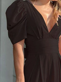 Full Size Cutout V-Neck Puff Sleeve Jumpsuit Plus Size Jumpsuits Luxurious Weddings