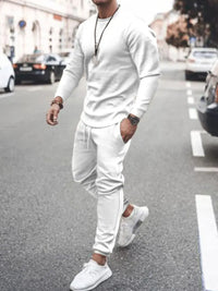 Men's plus size white long sleeve top and pants set, perfect for casual and formal wear in NZ.
