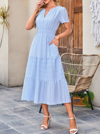 Tiered Notched Short Sleeve Dress summer dress Luxurious Weddings