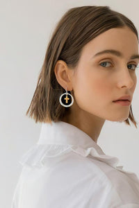 Brass Contrast Cross Dangle Earrings Luxurious Weddings