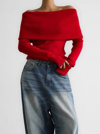 Off-Shoulder Long Sleeve Knit Top Sweater Luxurious Weddings