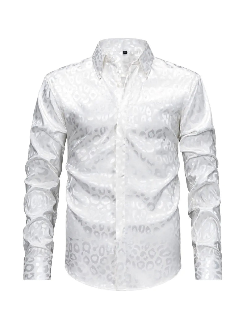 Men's Full Size Leopard Button Down Satin Shirt Plus Size mens shirts Luxurious Weddings