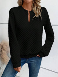 Notched Long Sleeve Sweatshirt sweatshirt Luxurious Weddings