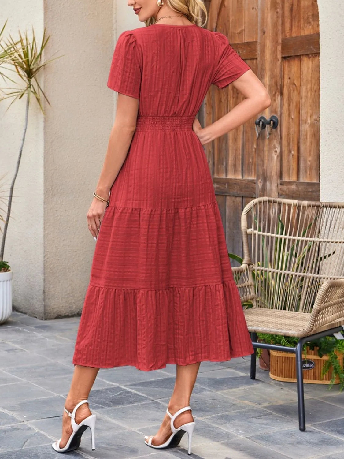 Tiered Notched Short Sleeve Dress summer dress Luxurious Weddings
