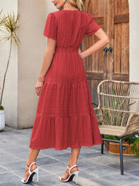 Tiered Notched Short Sleeve Dress summer dress Luxurious Weddings