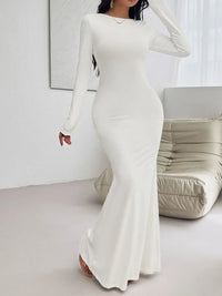 Devine Backless Round Neck Long Sleeve Maxi Dress wedding dress Luxurious Weddings