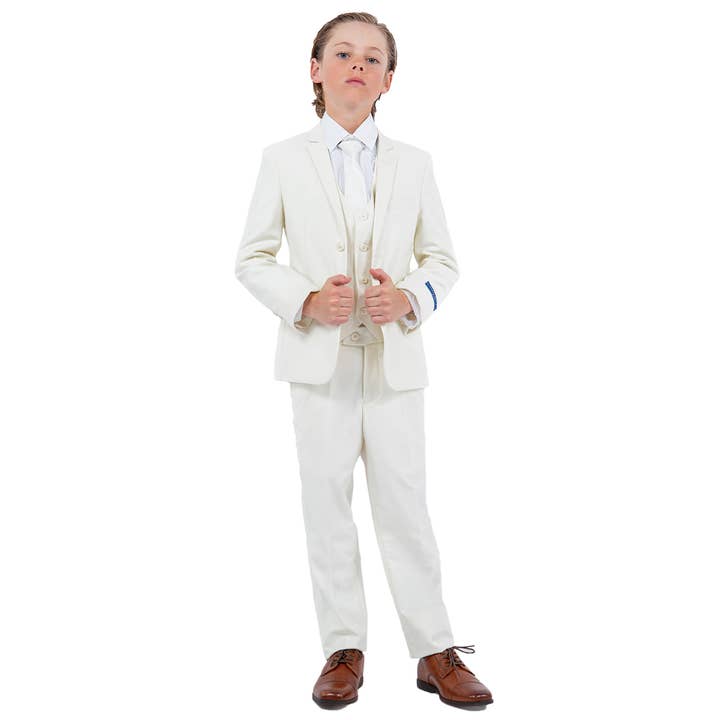 Off-White Perry Ellis Boys Suit, Slim-Fit 5pc (Includes Tie) Suits Luxurious Weddings