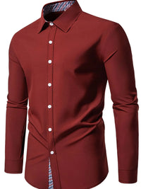 Men's Button-Down Shirt with Checkered Contrast Trim Shirt Luxurious Weddings