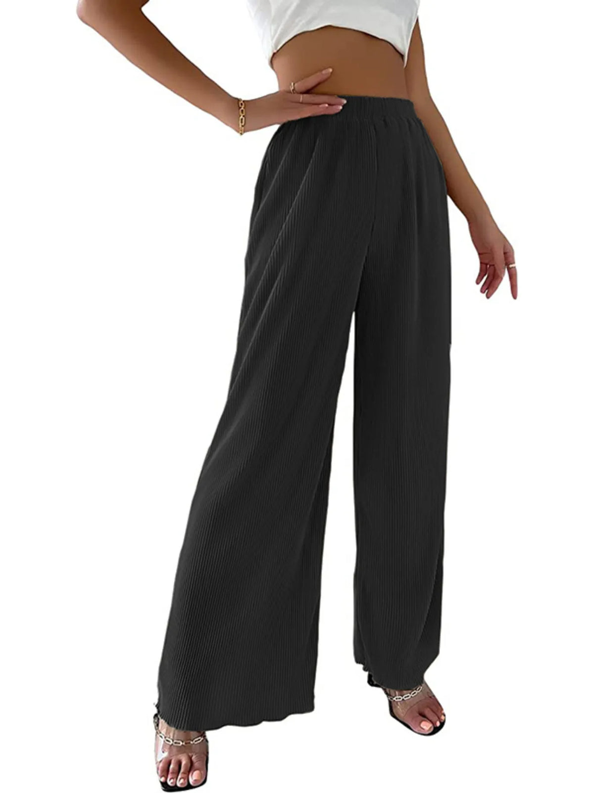 Full Size Elastic Waist Wide Leg Pants Plus Size Pants Luxurious Weddings