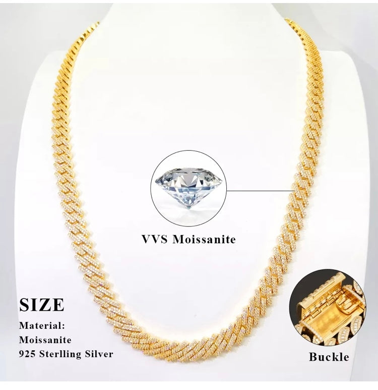 Iced Out Cuban Link 925 Silver or Gold Moissanite Chain Jewellery Luxurious Weddings