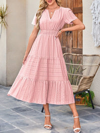 Tiered Notched Short Sleeve Dress summer dress Luxurious Weddings